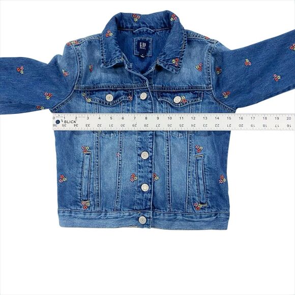 Gap Girls Floral Flowers Embroidered Denim Blue Jean Jacket Pocket XL - Picture 11 of 12